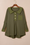 Green Waffle Knit Buttoned Long Sleeve Top