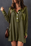 Green Waffle Knit Buttoned Long Sleeve Top