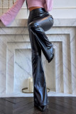 Black PU Flare Pants