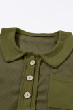 Green Waffle Knit Buttoned Long Sleeve Top