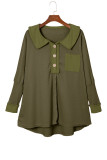 Green Waffle Knit Buttoned Long Sleeve Top