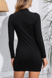 Black Button Knitting Mini Dress