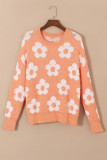 Grapefruit Orange Fuzzy Floral Knitted Drop Shoulder Sweater