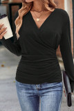 Color Block V Neck Ruched Long Sleeves Top