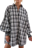 Multicolour Bishop Sleeve Plaid Oversized Shirt