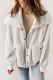 White Button Flap Pocket Spread Collar Fleece Jacket