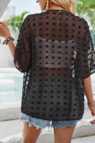 Plain Jacquard Spot Open Short Sleeves Kimono