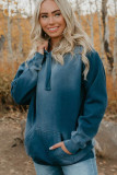 Blue Solid Kangaroo Pocket Drawstring Hoodie