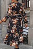 Black Floral V Neck Dress