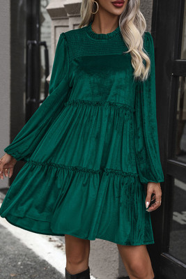 Green Splicing Velvet Dress