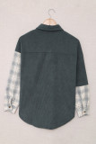 Gray Plaid Color Block Button-up Oversize Corduroy Shirt
