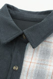 Gray Plaid Color Block Button-up Oversize Corduroy Shirt