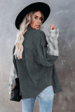 Gray Plaid Color Block Button-up Oversize Corduroy Shirt