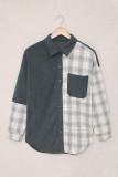 Gray Plaid Color Block Button-up Oversize Corduroy Shirt