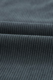 Gray Plaid Color Block Button-up Oversize Corduroy Shirt