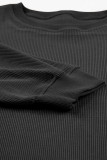 Black Plus Size Corded Round Neck Sweatshirt