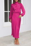 Plain Silky High Collar Midi Dress