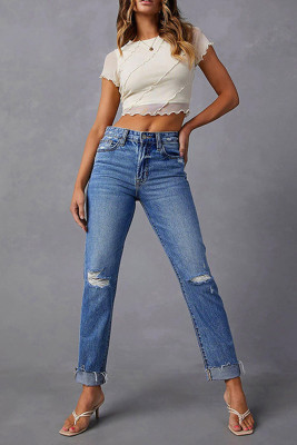 Ripped High Waist Denim Jeans