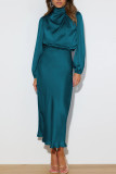 Plain Silky High Collar Midi Dress