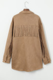 Khaki Fringe Trim Plus Size Suede Shacket