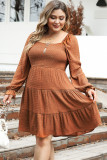 Chestnut Plus Size Smocked Ruffled Sleeve Tiered Mini Dress