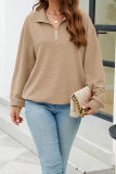 Plain Zipper Down Texture Pullover Sweatshirt