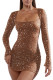 Hot Drilling Square Neck Long Sleeves Dress