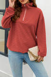 Plain Zipper Down Texture Pullover Sweatshirt