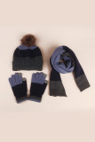Striped Knit Beanie Hat With Scarlf And Glove 3pcs Set