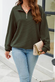 Plain Zipper Down Texture Pullover Sweatshirt