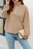 Plain Zipper Down Texture Pullover Sweatshirt