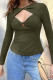 Green Twisted Open Bust Rib Long Sleeves Top
