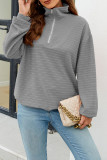 Plain Zipper Down Texture Pullover Sweatshirt