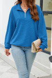 Plain Zipper Down Texture Pullover Sweatshirt