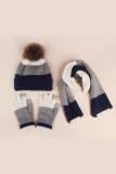 Striped Knit Beanie Hat With Scarlf And Glove 3pcs Set