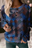 Plaid Colorblock Buttons Sweatshirt