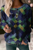 Plaid Colorblock Buttons Sweatshirt