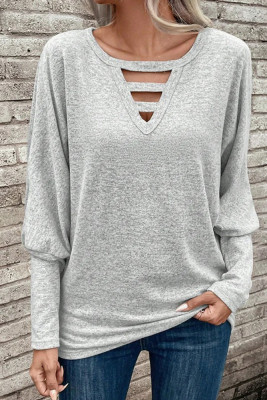 Plain V Neck Long Sleeves Top