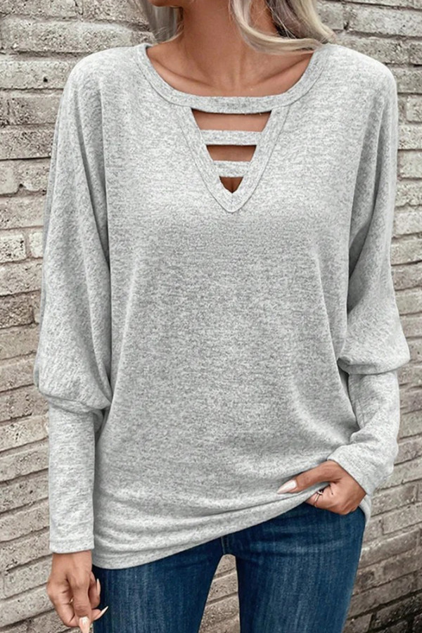 Plain V Neck Long Sleeves Top