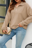 Plain Zipper Down Texture Pullover Sweatshirt