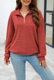 Plain Zipper Down Texture Pullover Sweatshirt