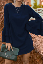 Navy Ruffle Sleeves Mini Dress