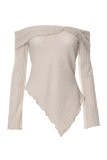 Apricot Off Shoulder Texture Stripe Long Sleeves Top