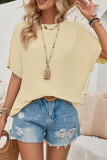 Plain Textured Back V Neck Lace Short Sleeves Top