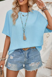 Plain Textured Back V Neck Lace Short Sleeves Top