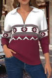Western Print Zipper Down Long Sleeves Top