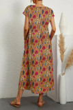 Printed High Waist Linen Maxi Dress