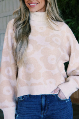 Multicolour Flower Print Turtleneck Sweater