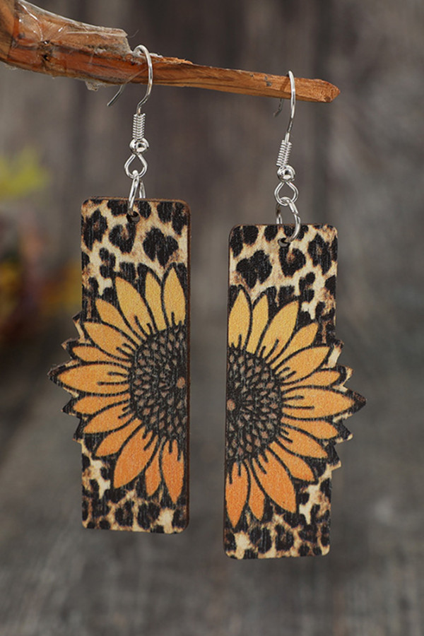 Sunflower Wooden Earrings MOQ 5pcs