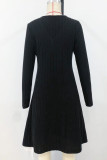 Plain V Neck Button Rib Mini Dress